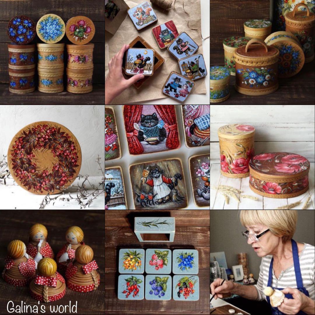 ロシア雑貨☆白樺工芸ベレスタ収納box ラズベリー&ブラックベリーマトリョーシカ