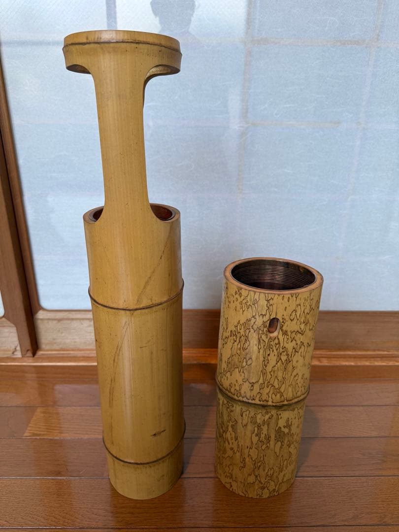 70 白竹の真鶴と斑竹のひさごの寸胴2点セット