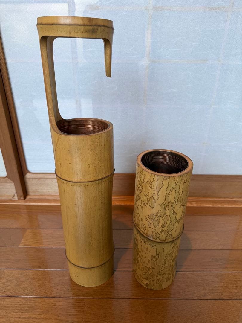 70 白竹の真鶴と斑竹のひさごの寸胴2点セット