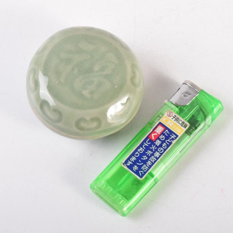 茶道具　京焼　真清水蔵六造　青磁　福字香合　合わせ箱　V　7204