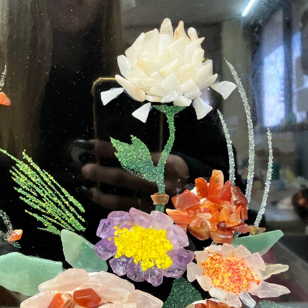 豪華 工芸品 天然石アート 石画 花瓶の華 額装 彫刻 アート ストーンアート