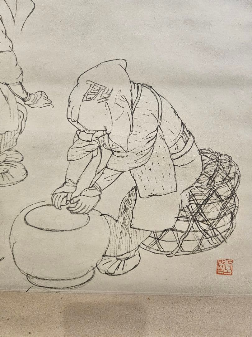 川合玉堂『火鉢 下絵』川合三男鑑定箱（登録No.ホ-2306）二重箱 掛軸