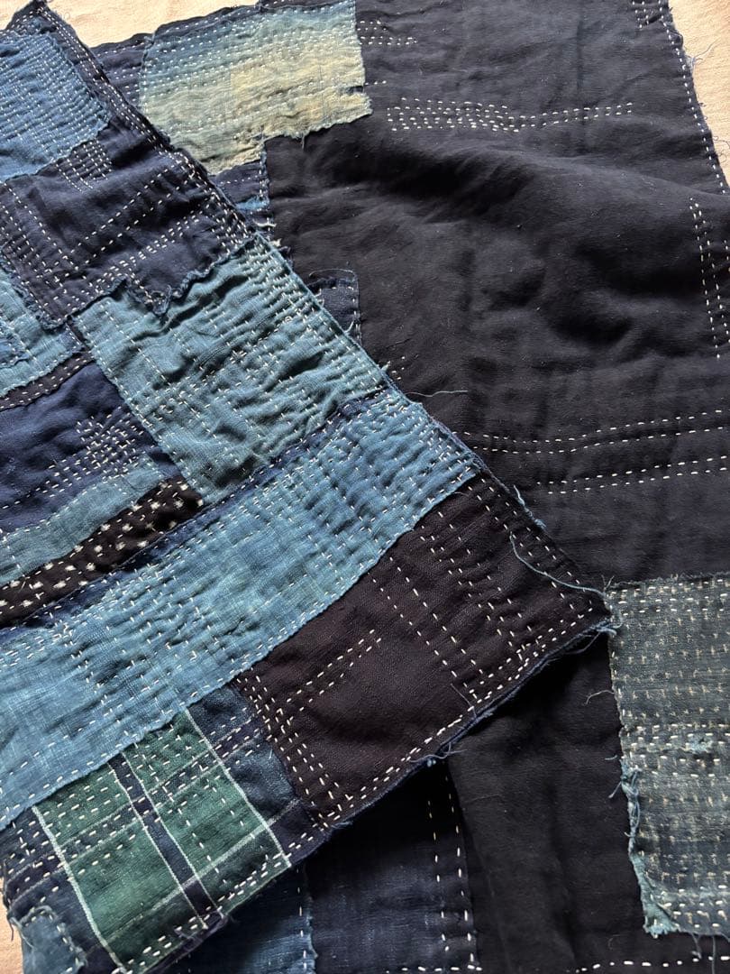 藍染古布　大きいマット　柿渋ねこさん