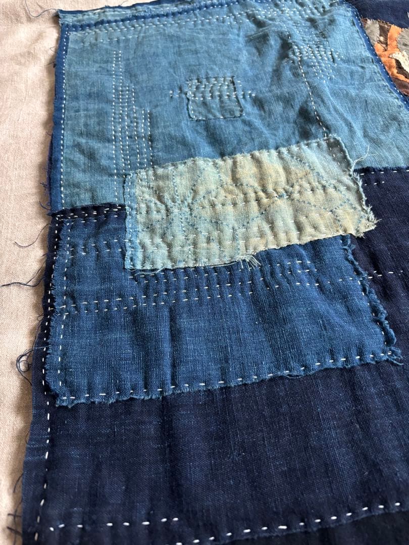 藍染古布　大きいマット　柿渋ねこさん