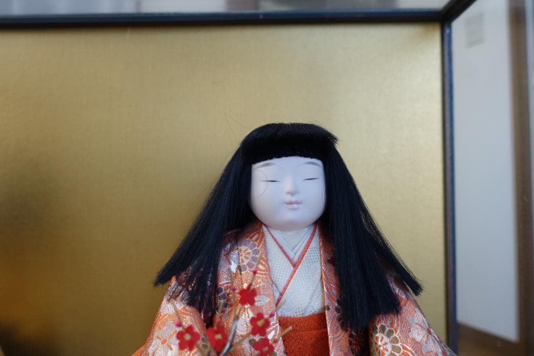 市松人形　男女ガラスケース入り　横５６㎝　縦　３１㎝　高さ４０㎝