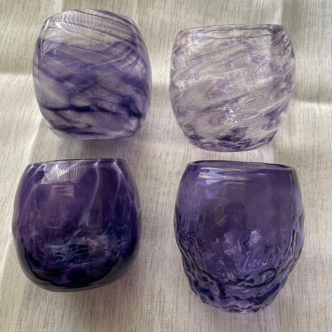琉球ガラス　グラス4個セット　パープル