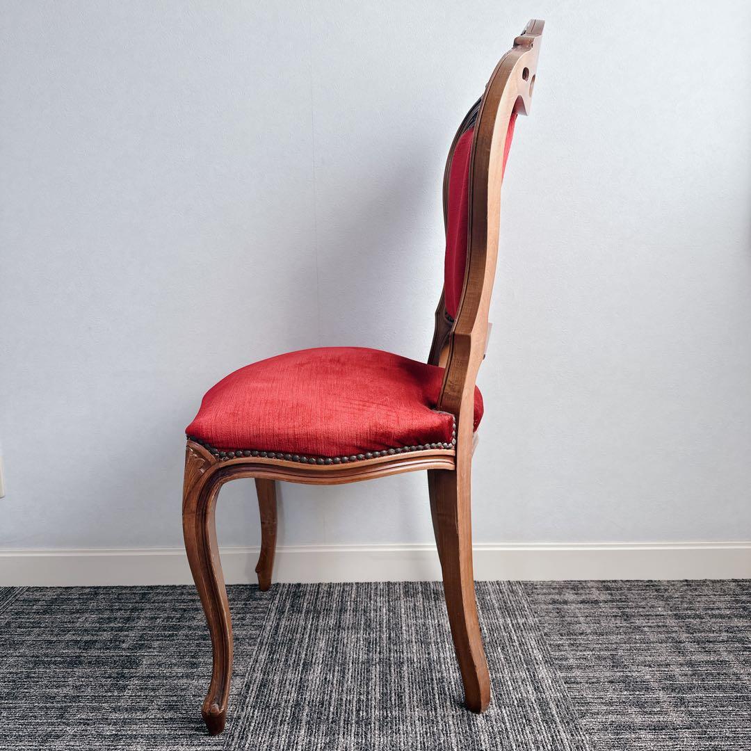 ロココ調 木製椅子 ベロア調 赤 猫脚 猫足 アンティーク チェア ①