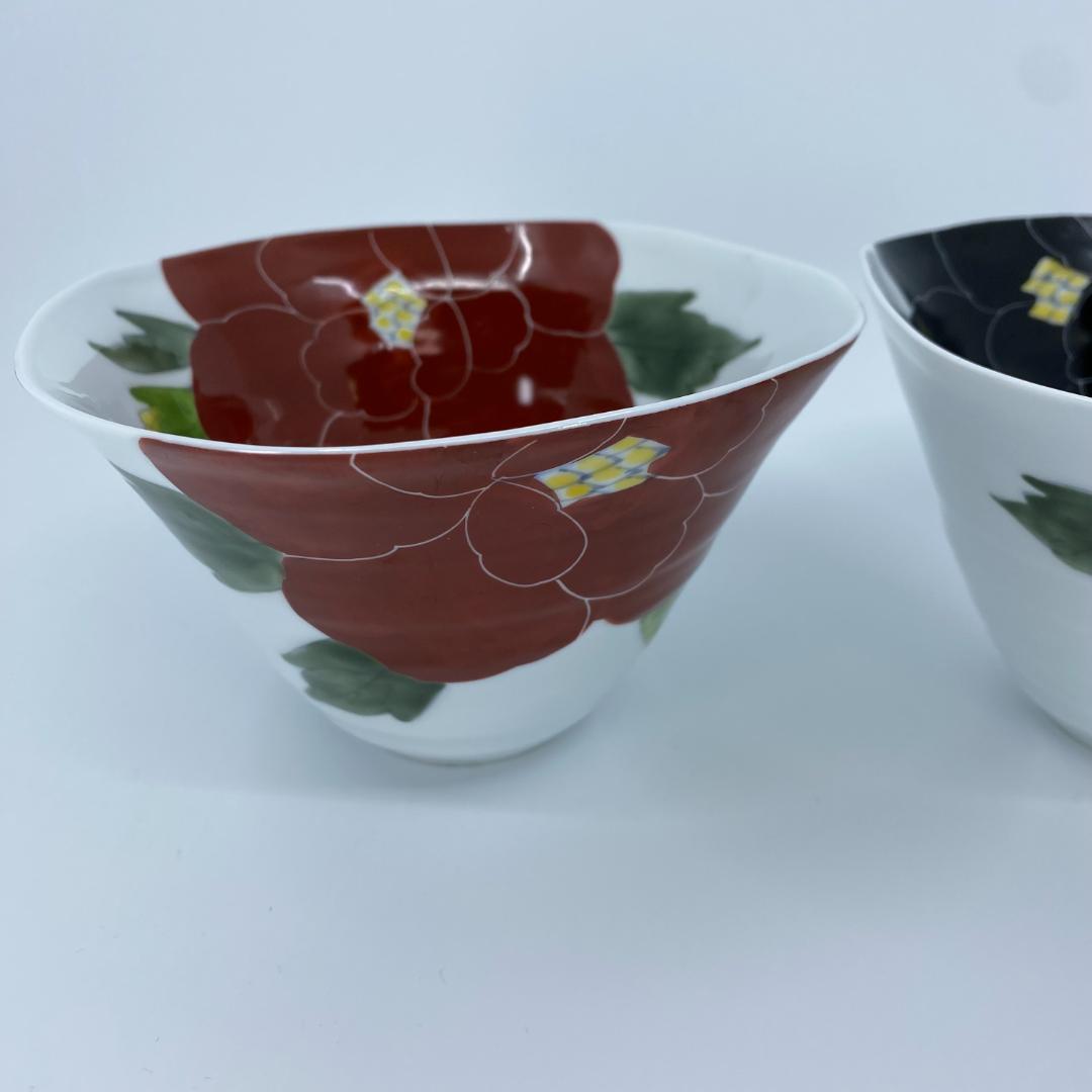 有田焼 泰山 赤牡丹・黒牡丹 なぶり深小丼 2個セット