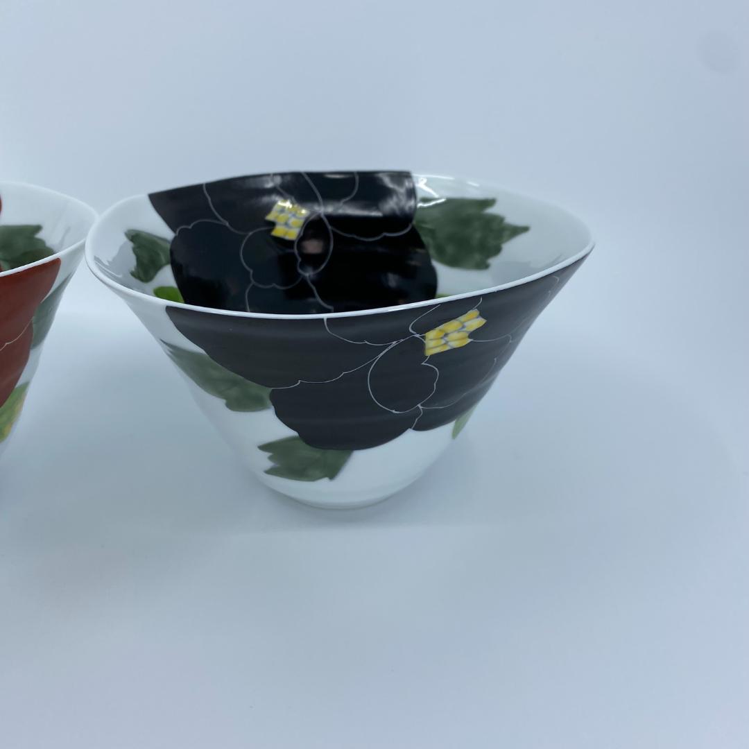 有田焼 泰山 赤牡丹・黒牡丹 なぶり深小丼 2個セット