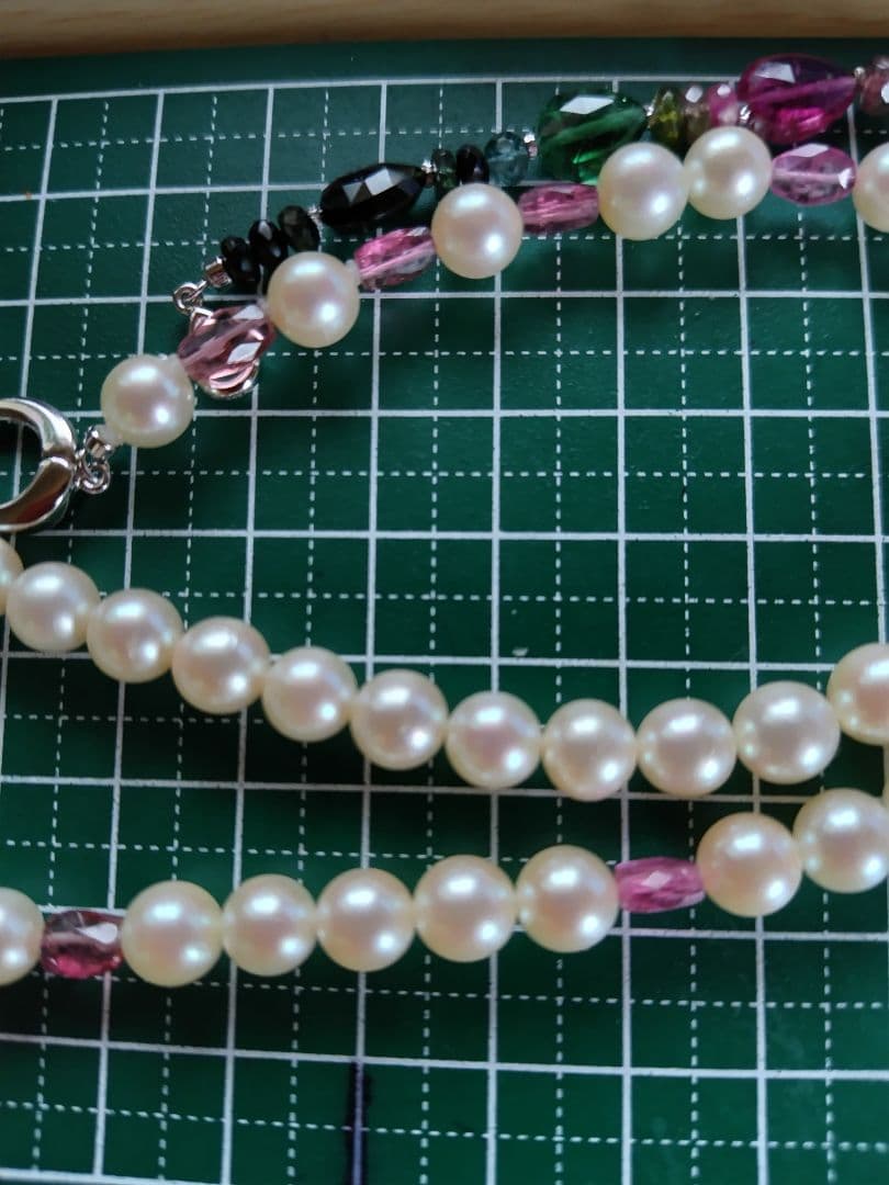 アコヤ真珠と、各種トルマリンの、3WAYネックレス