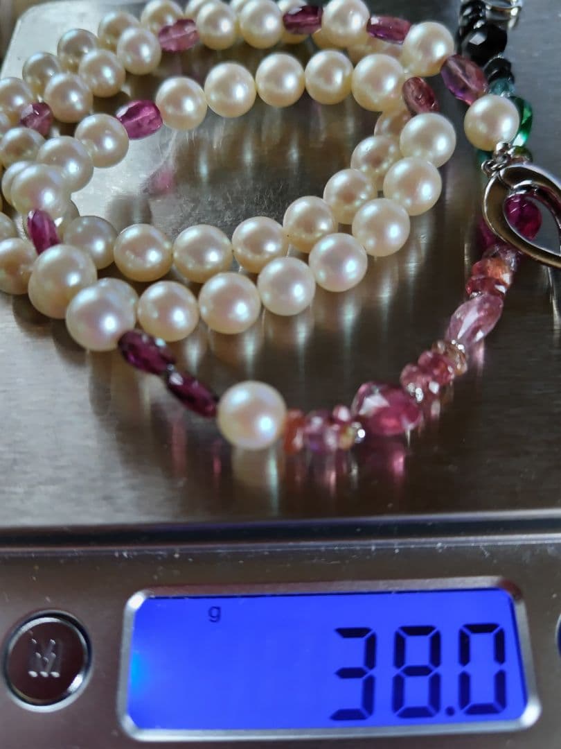 アコヤ真珠と、各種トルマリンの、3WAYネックレス