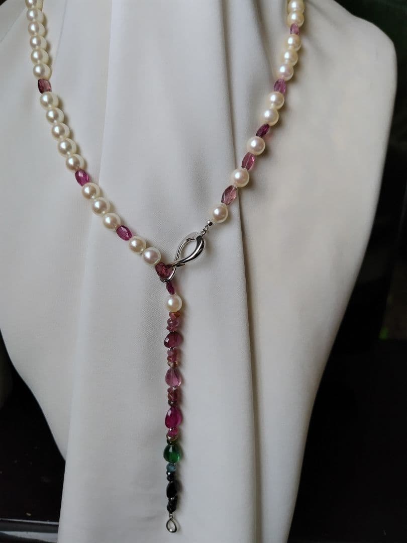 アコヤ真珠と、各種トルマリンの、3WAYネックレス