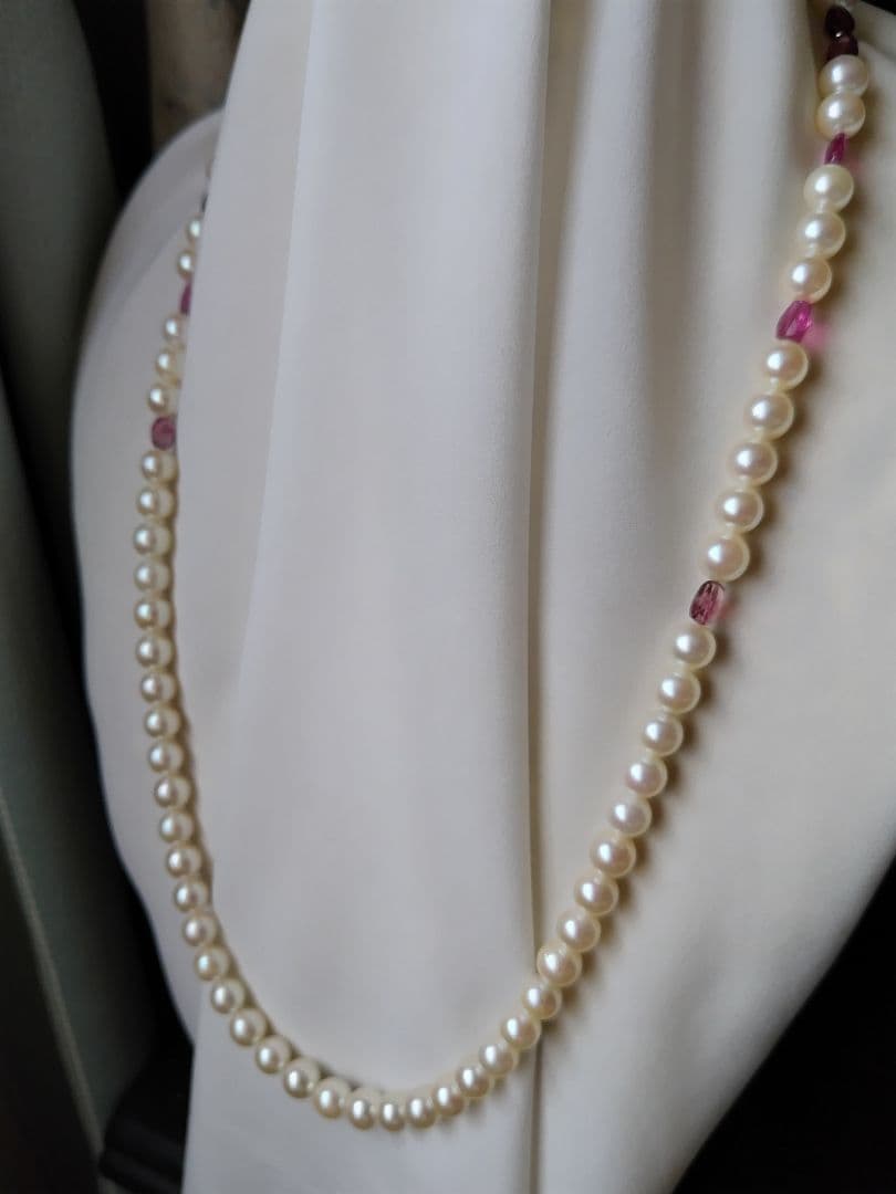 アコヤ真珠と、各種トルマリンの、3WAYネックレス