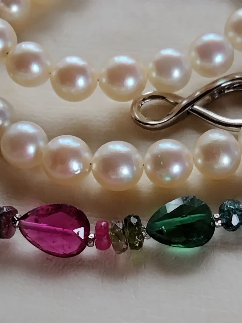 アコヤ真珠と、各種トルマリンの、3WAYネックレス