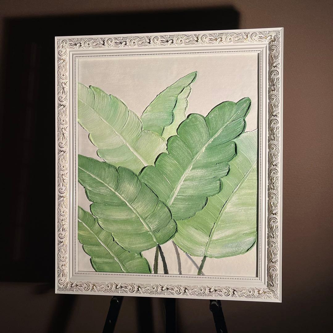 ★秀作★ 手書き油絵 リーフ 額付 肉筆絵画 インテリア 油彩画