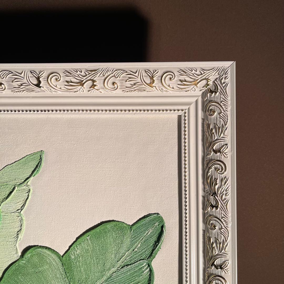 ★秀作★ 手書き油絵 リーフ 額付 肉筆絵画 インテリア 油彩画