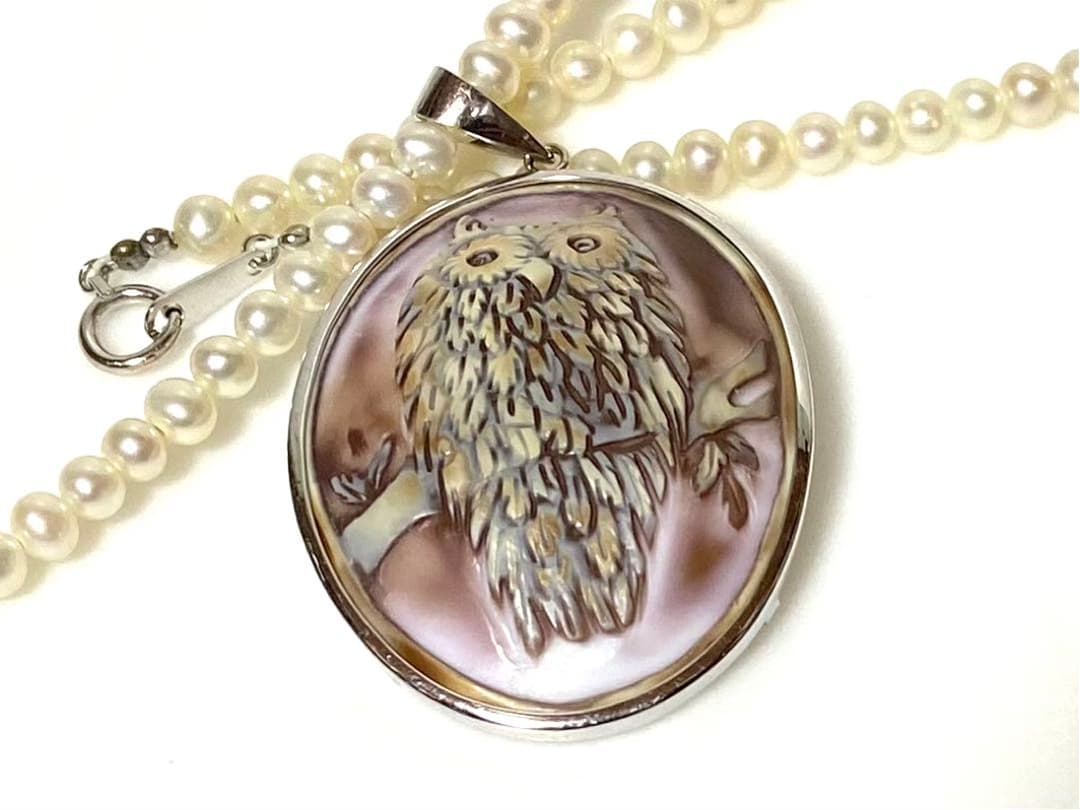 K18WG  ベビーパール　ふくろう　ネックレス　真珠