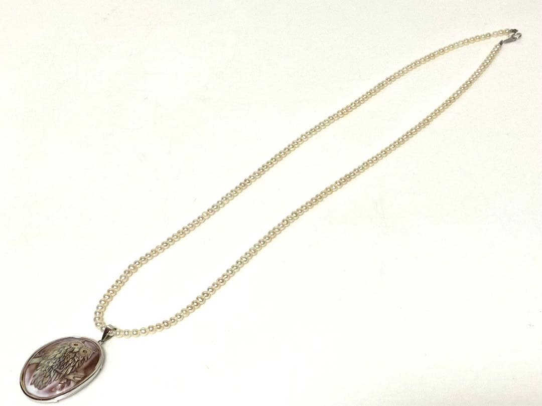 K18WG  ベビーパール　ふくろう　ネックレス　真珠