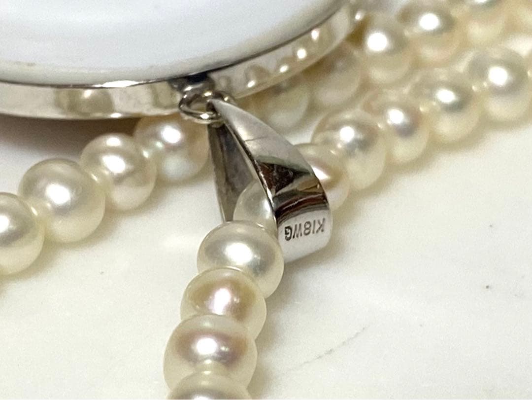 K18WG  ベビーパール　ふくろう　ネックレス　真珠