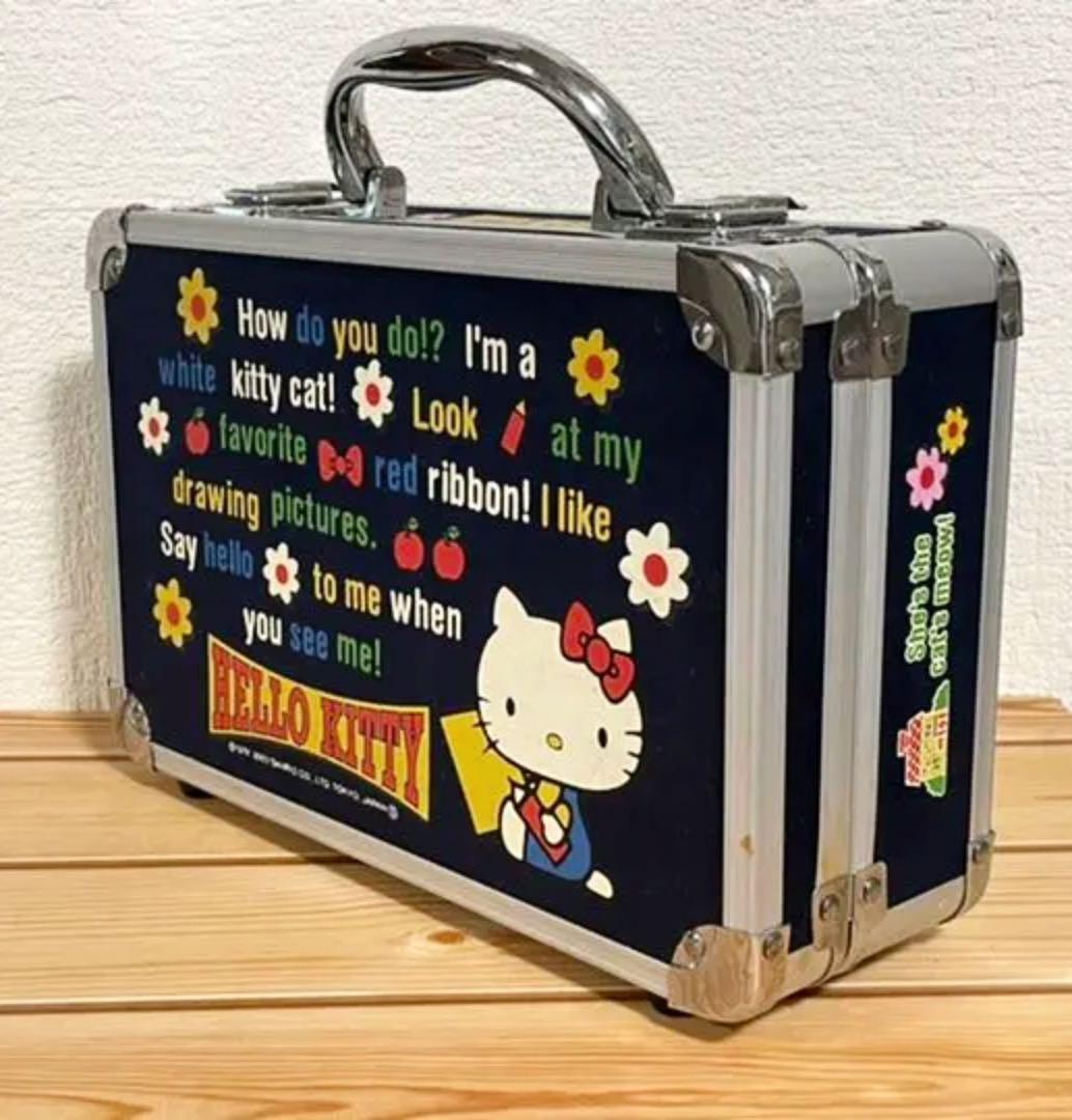 テ三段ま中　レトロキティ　持ち手付き缶トランクス　ミラー付き収納ケースボックス