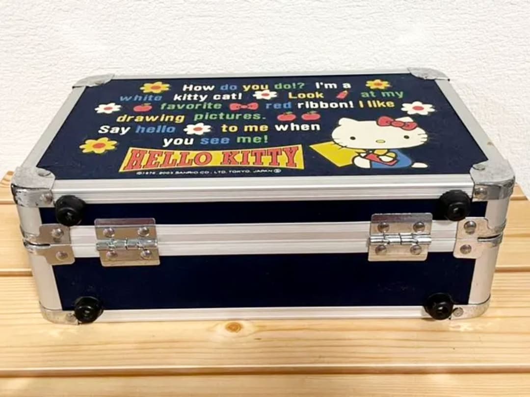 テ三段ま中　レトロキティ　持ち手付き缶トランクス　ミラー付き収納ケースボックス