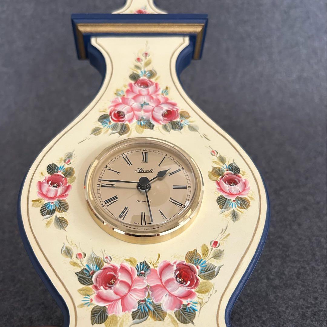 Hermleヘルムレドイツトールペイント置き時計電池式アナログ木製アンティーク