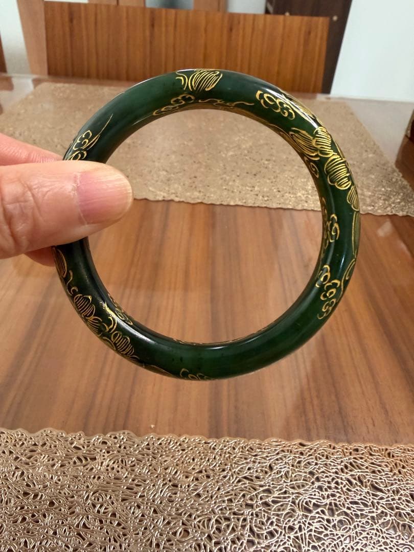 D-122 天然　無処理　和田玉 バングル　描金工艺　天然保証　57mm