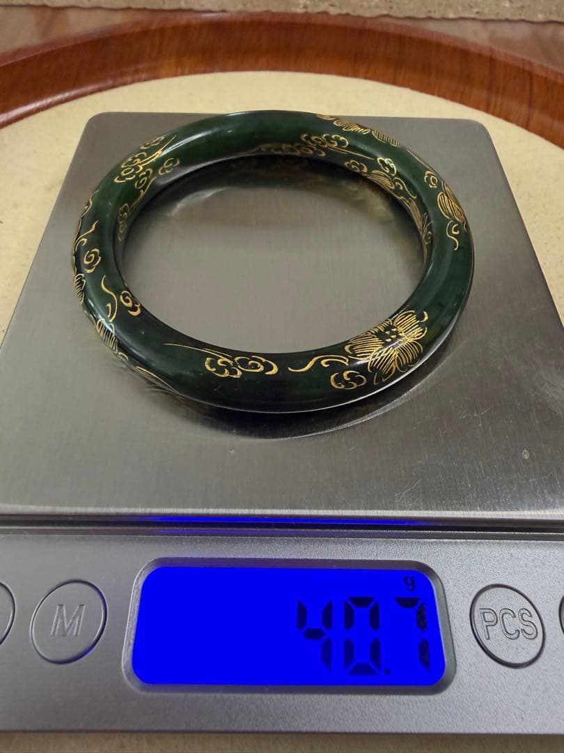 D-122 天然　無処理　和田玉 バングル　描金工艺　天然保証　57mm