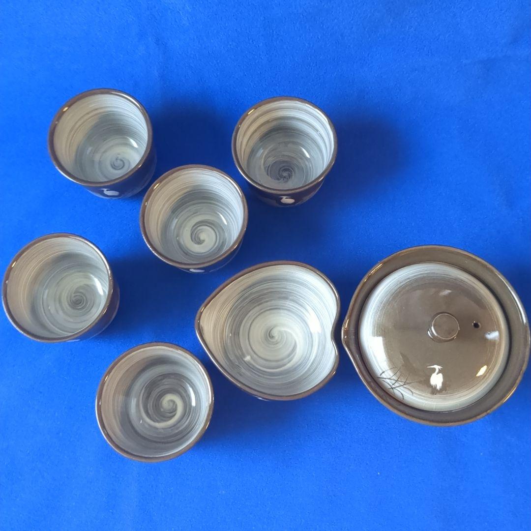臥牛窯 現川焼 茶器セット 無形文化財指定　十三代横石臥牛　刷毛白鷺図