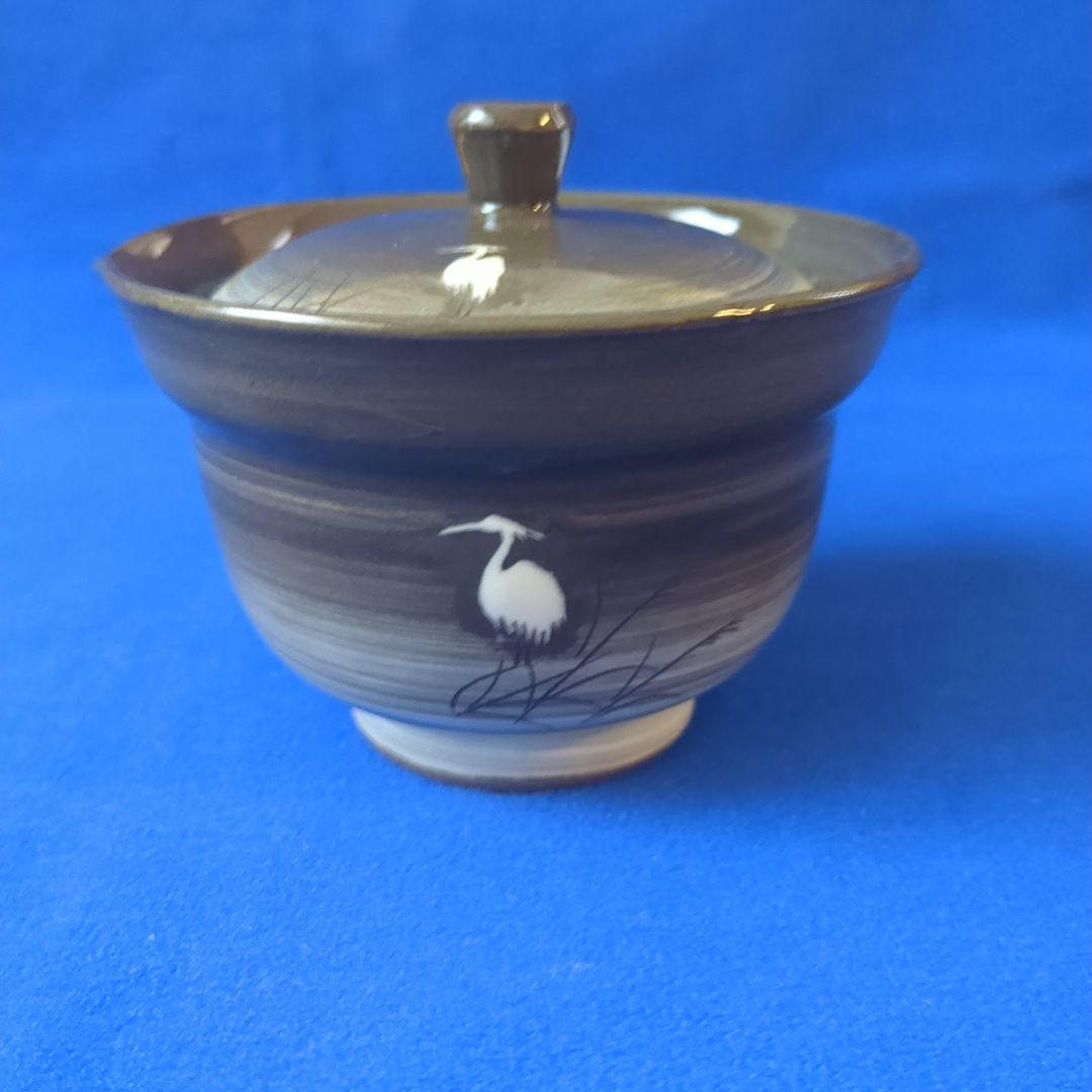 臥牛窯 現川焼 茶器セット 無形文化財指定　十三代横石臥牛　刷毛白鷺図