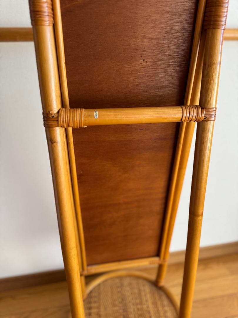 ラタンフレーム 回転式 スタンドミラー 姿見鏡 全身鏡 回転鏡 回転ミラー