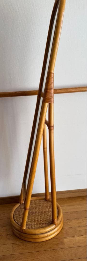 ラタンフレーム 回転式 スタンドミラー 姿見鏡 全身鏡 回転鏡 回転ミラー