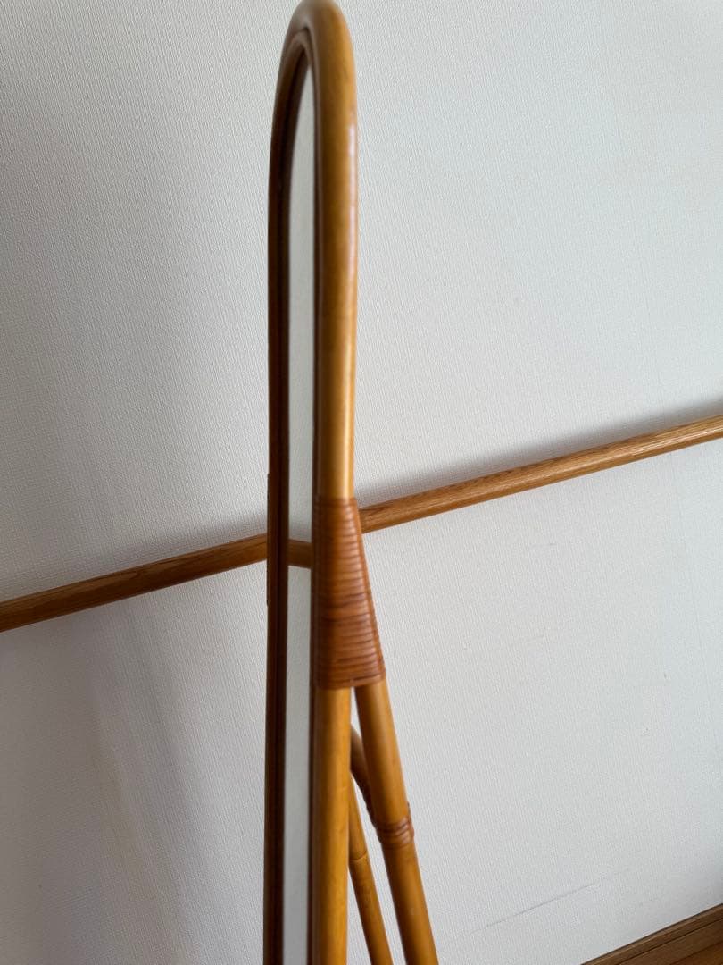 ラタンフレーム 回転式 スタンドミラー 姿見鏡 全身鏡 回転鏡 回転ミラー