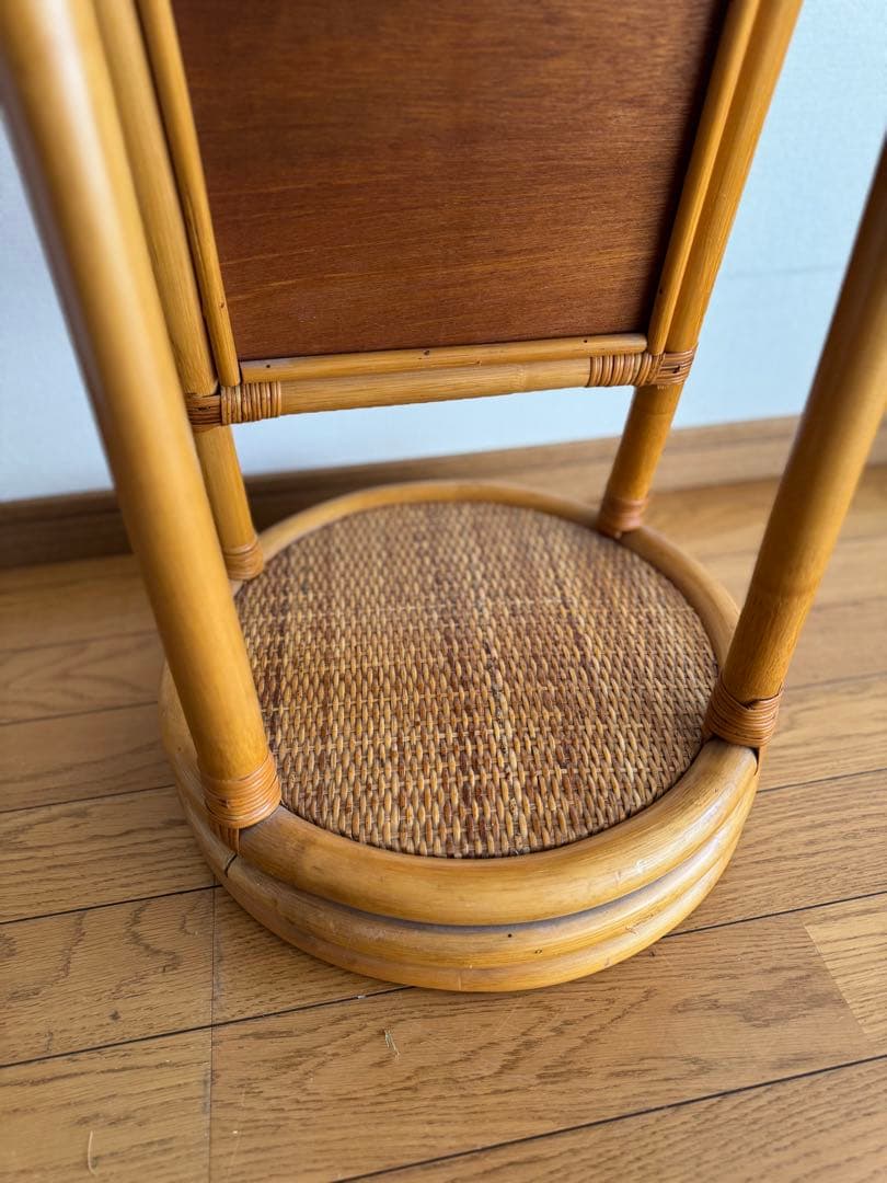 ラタンフレーム 回転式 スタンドミラー 姿見鏡 全身鏡 回転鏡 回転ミラー