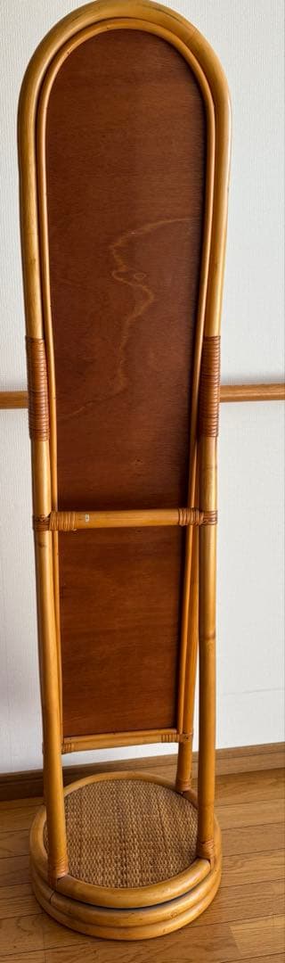 ラタンフレーム 回転式 スタンドミラー 姿見鏡 全身鏡 回転鏡 回転ミラー