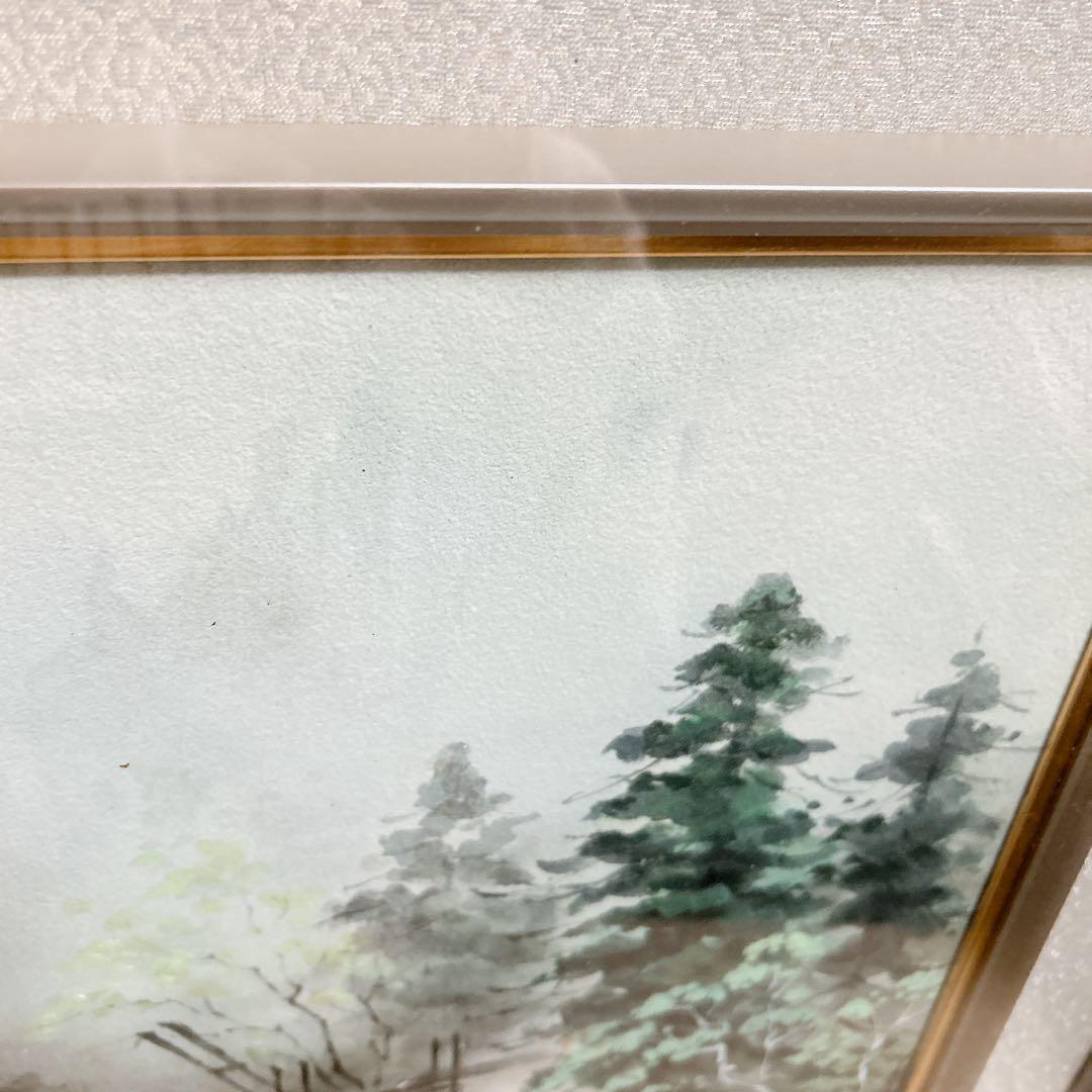風景画　日本絵画　四季の山水　風車　額縁付き