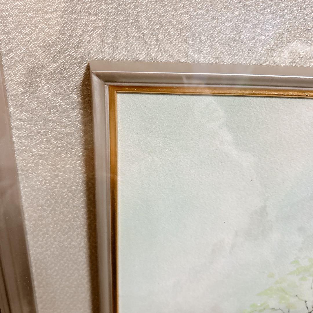 風景画　日本絵画　四季の山水　風車　額縁付き
