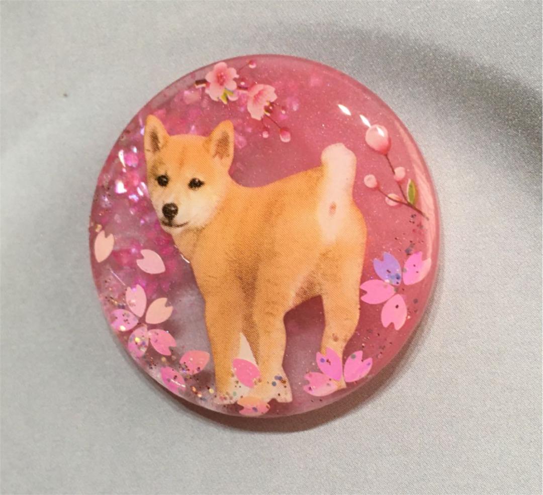 レジンヘアゴム、振り向き柴犬くん٭❀*桜の下で٭❀*