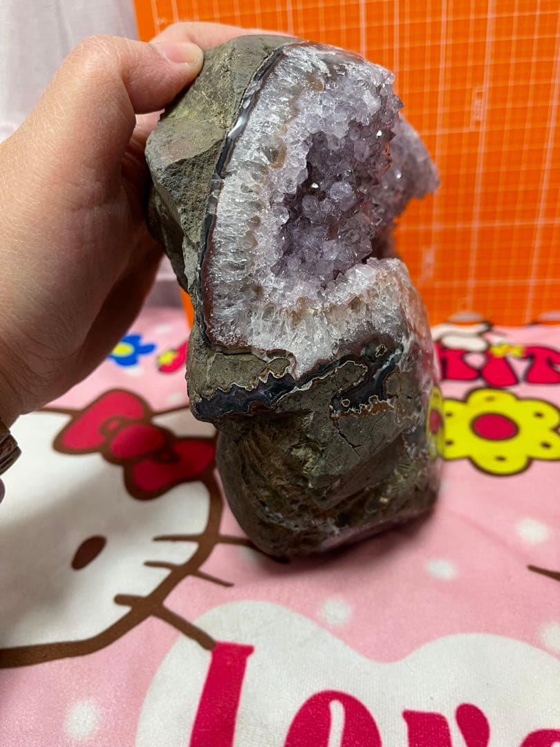 原石 天然石　浄化　ウルグアイ産アメジスト 紫水晶クラスター　ブラックトルマリン