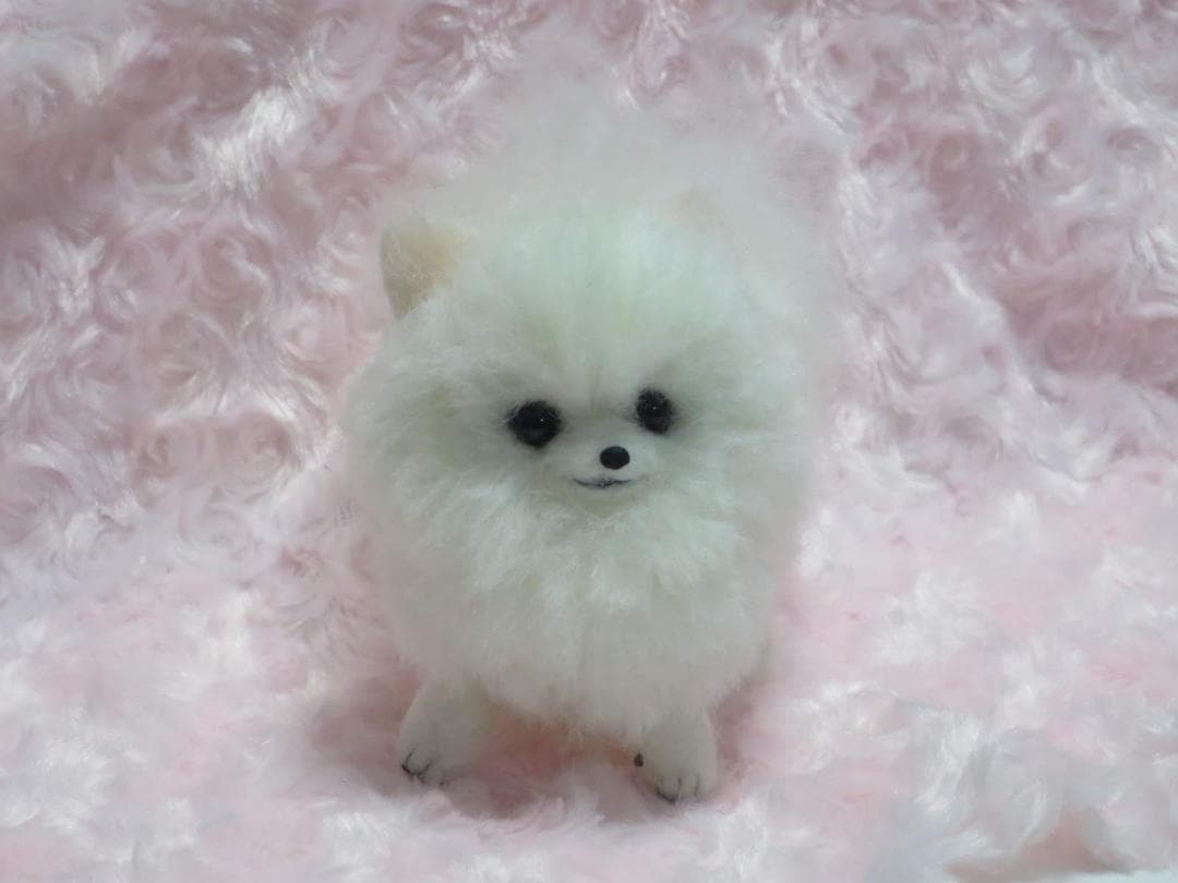 羊毛フェルト 犬 ポメラニアン 白 ホワイト ハンドメイド 置物