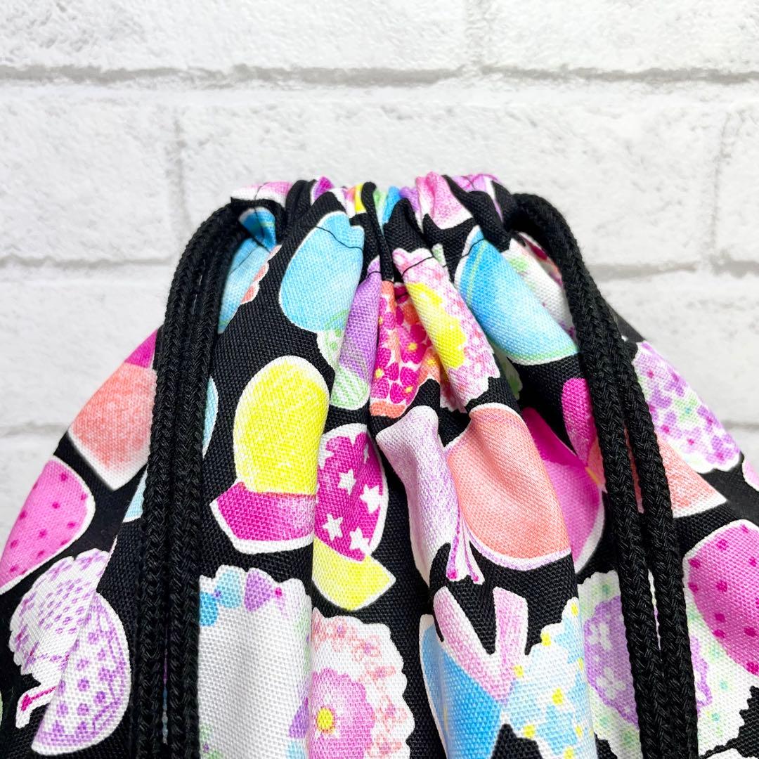 カラフル(BK)×黒　入園入学グッズ5点セット/裏地キルティング　ハンドメイド