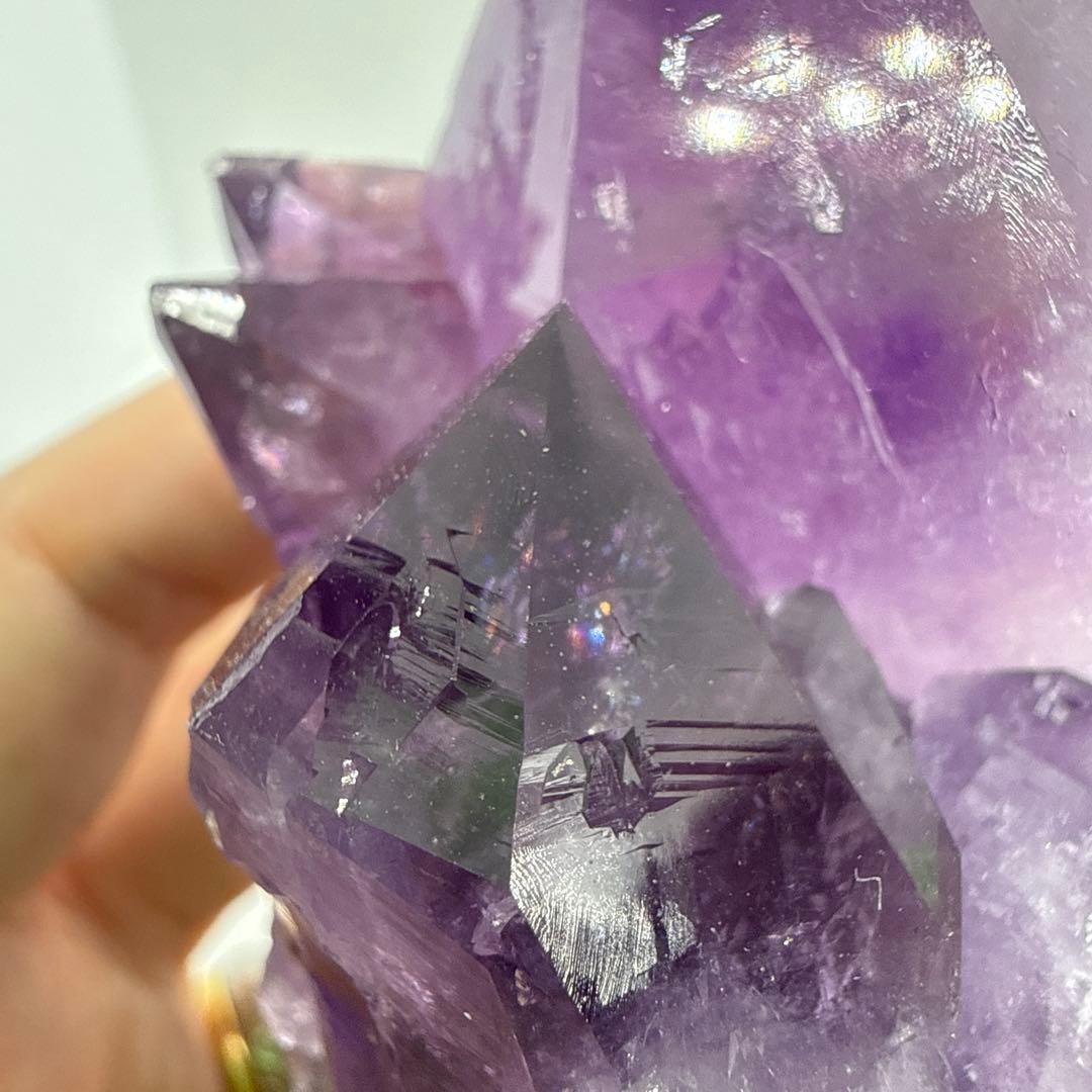 大粒♪カコクセナイト共生アメジスト　クラスター　台座セット♪【ファントム、虹】