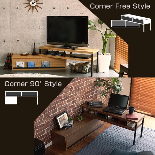 ヴィンテージ風 飾り方自由 収納 おしゃれ コーナー テレビ台 ウォールナット