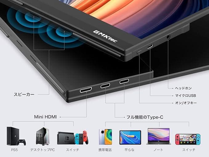 GMKtec 14インチ 4K モバイルモニター タッチ対応 Switch