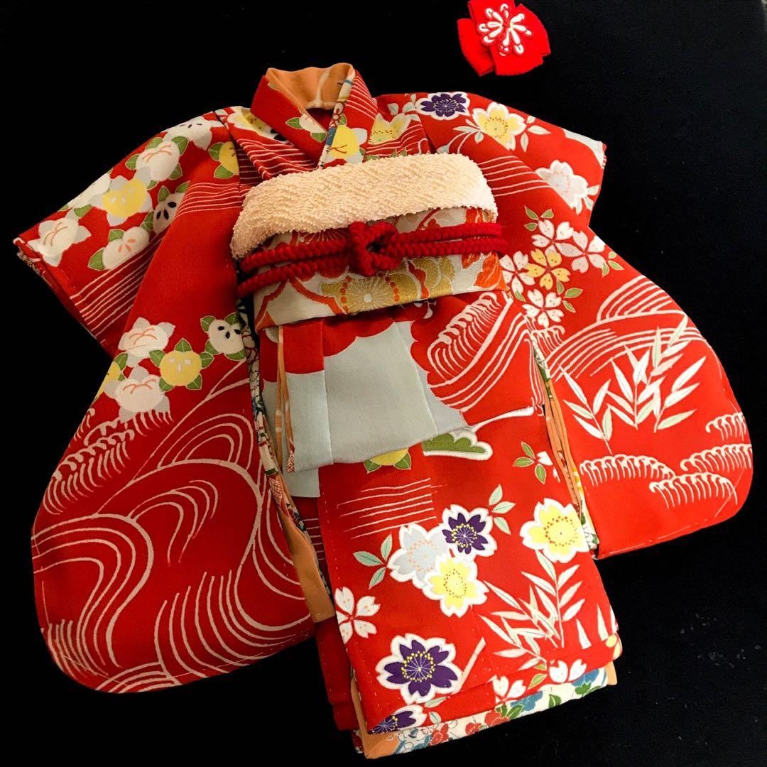 ＊ 市松人形 12号 小花 小柄 錦紗縮緬 着物 帯 ＊