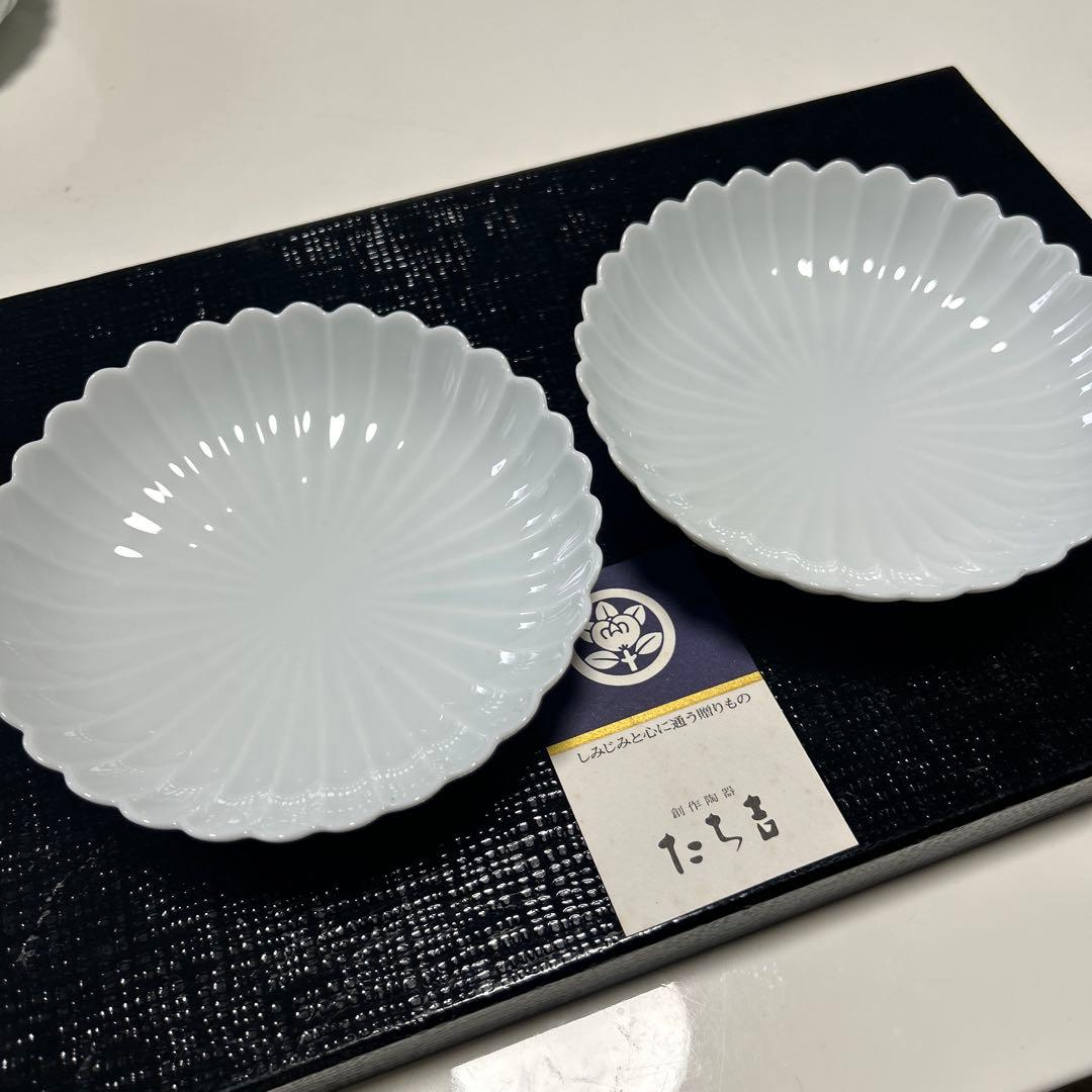 新品◆たち吉　白菊 銘々皿　取皿　浅鉢　菊割り　輪花　和食器　5枚揃