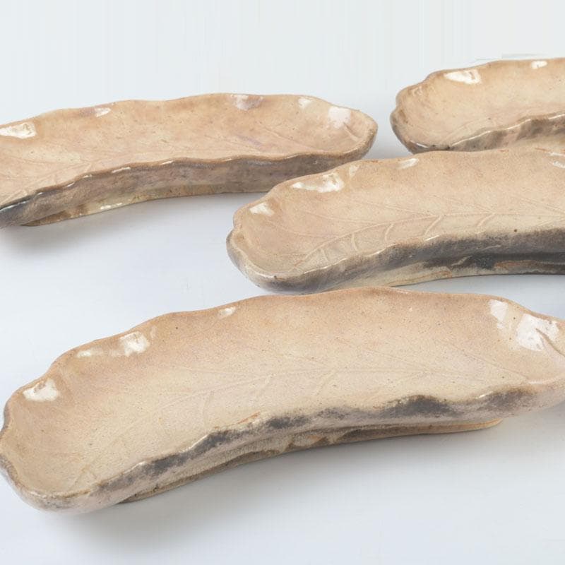 萩焼　十一代　坂高麗左衛門（韓峯）作　葉形　銘々皿　五客　時代箱　V　9500