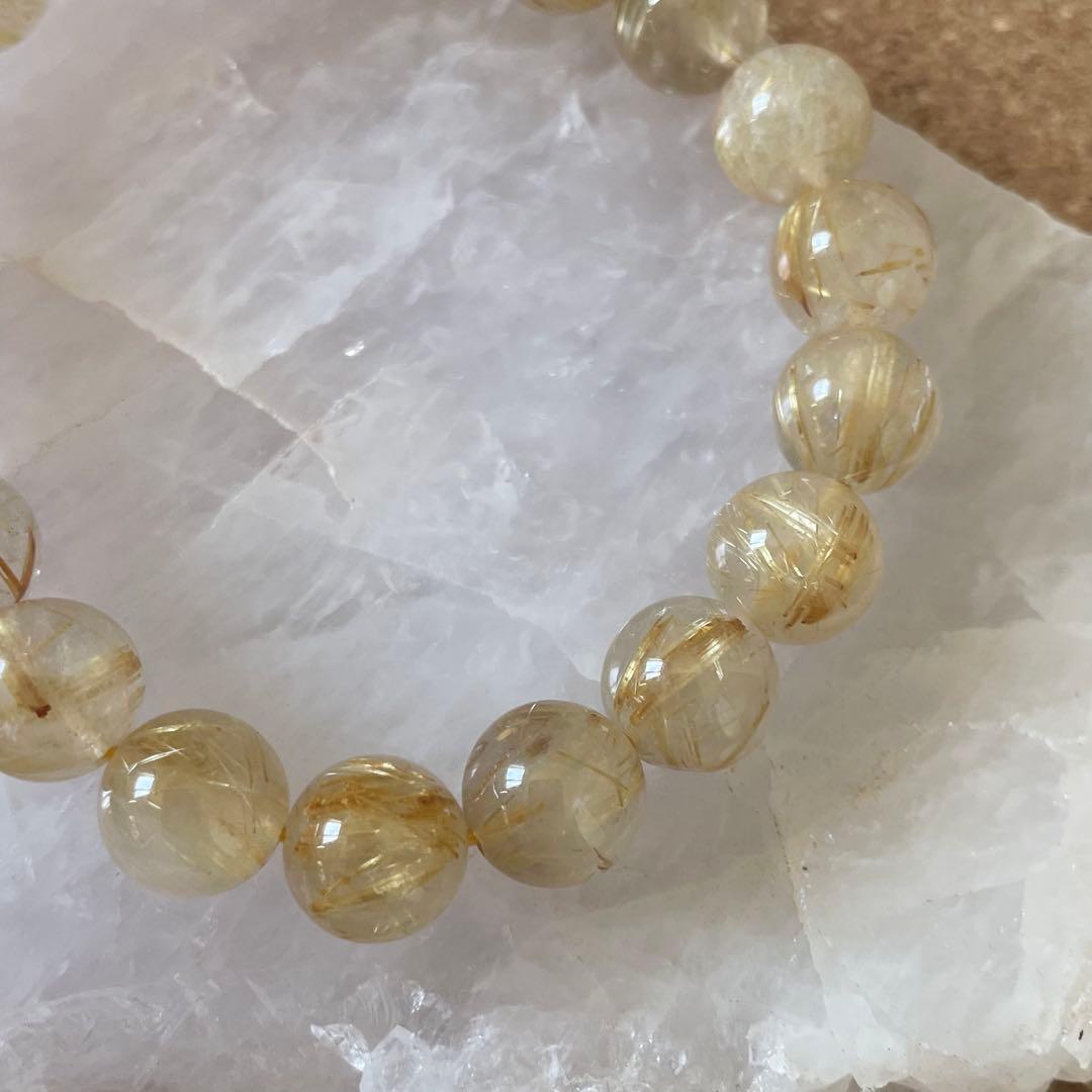 【ゴールドタイチンルチルクォーツ】天然石 ブレスレット 約10㎜ 約16.5㎝