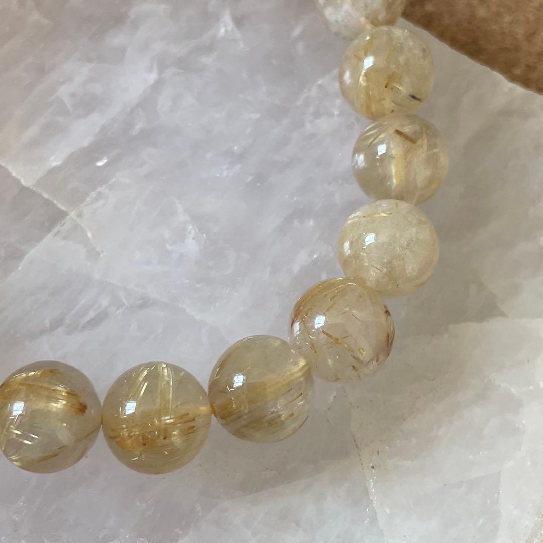 【ゴールドタイチンルチルクォーツ】天然石 ブレスレット 約10㎜ 約16.5㎝