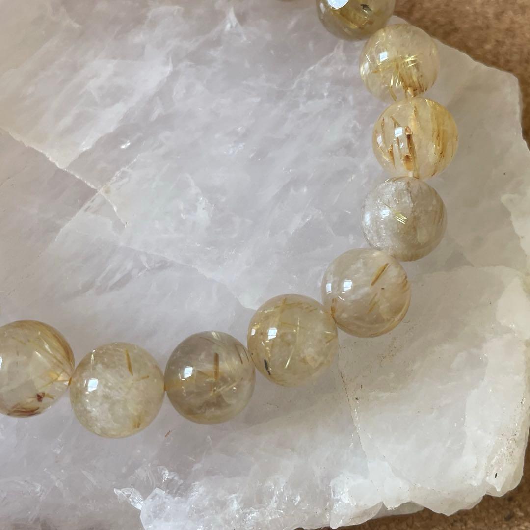 【ゴールドタイチンルチルクォーツ】天然石 ブレスレット 約10㎜ 約16.5㎝